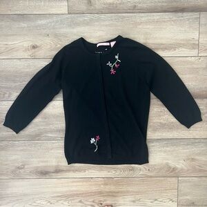 Easel Bloomingdale’s Embroidered Wool Cardigan XS Black Floral Cottagecore